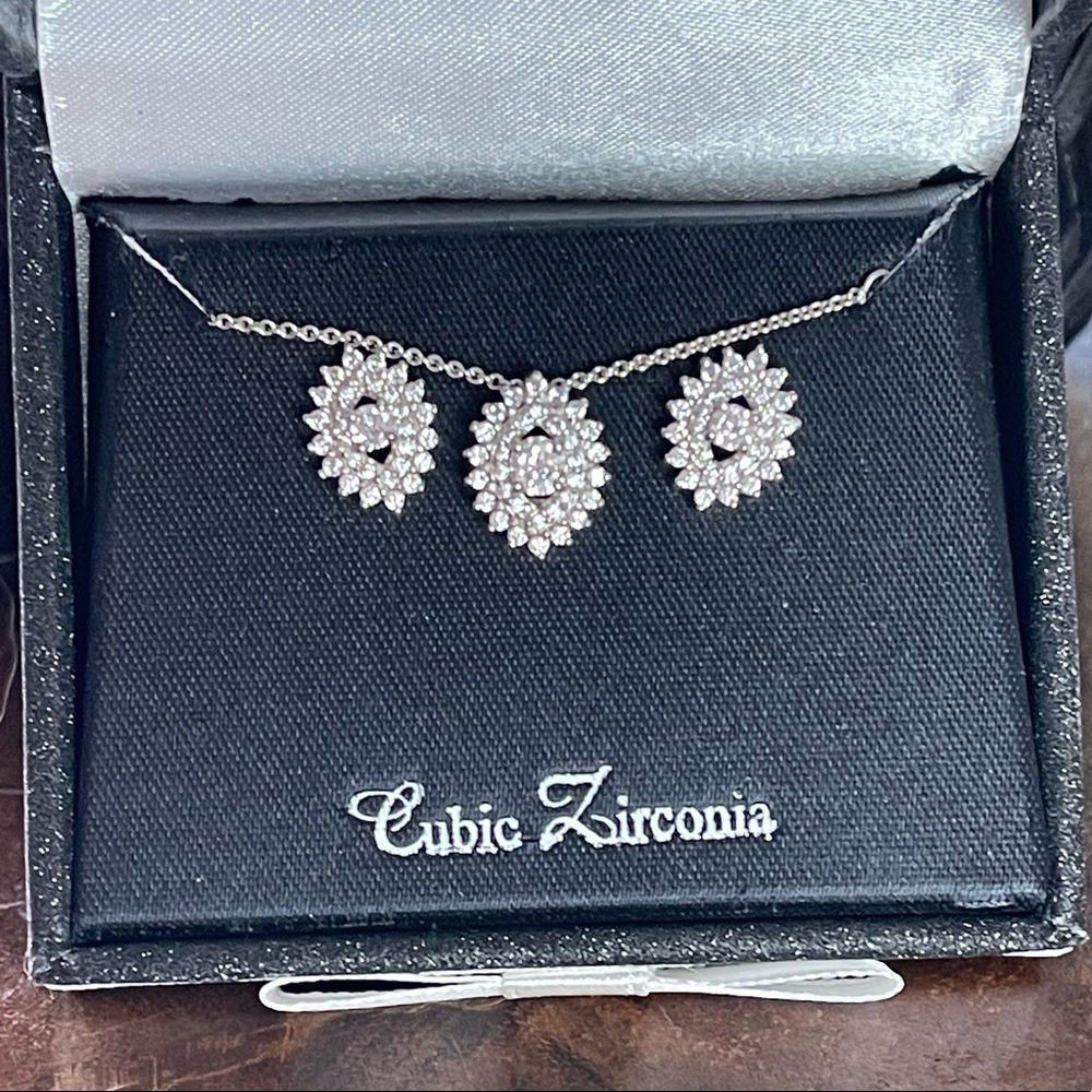 Cubic Zirconia studs and necklace